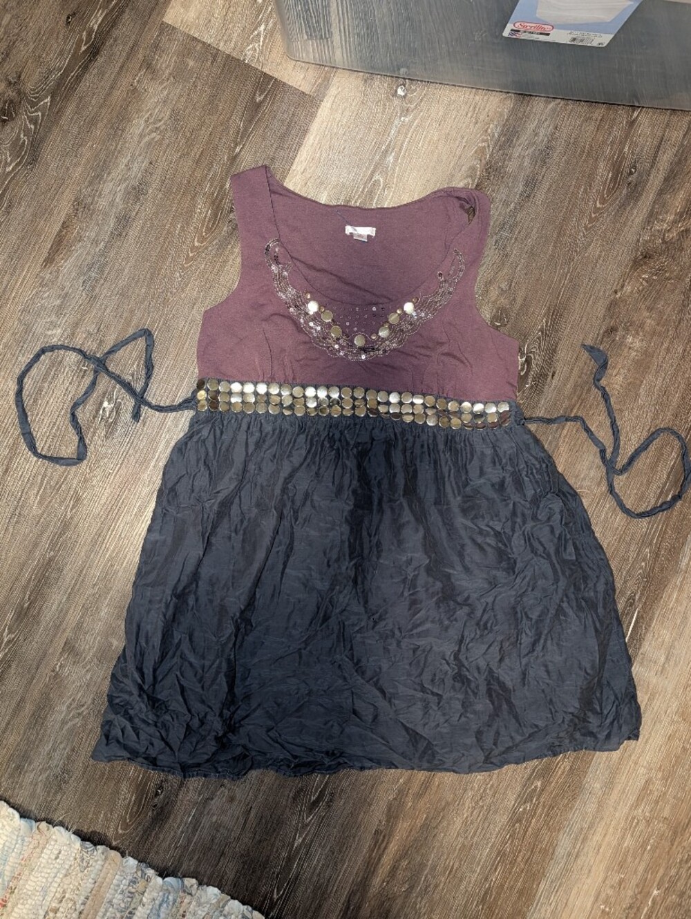 Womens Babydoll Top w/ Sequins & Tie Back
